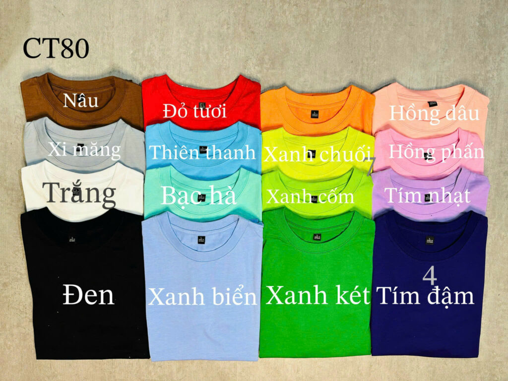 Bảng màu áo thun 80% Cotton