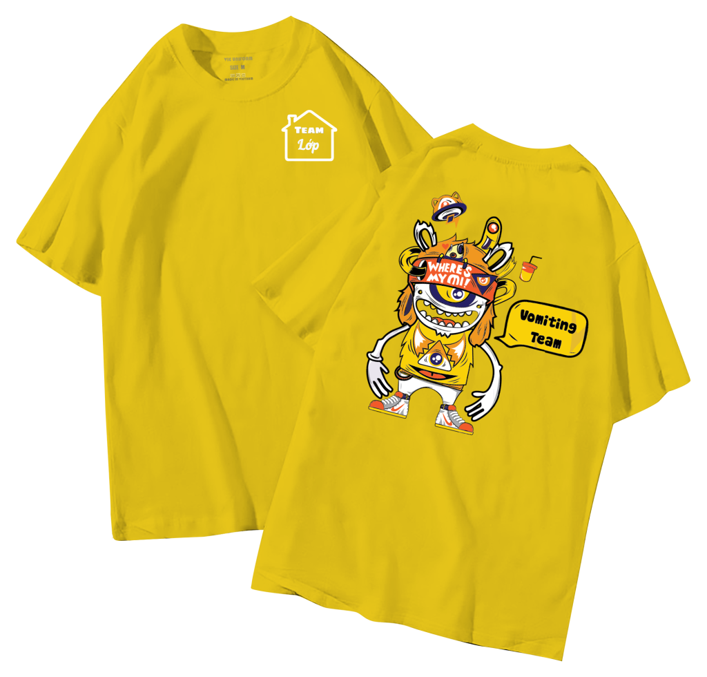 Áo thun lớp in hình Vomiting team màu vàng