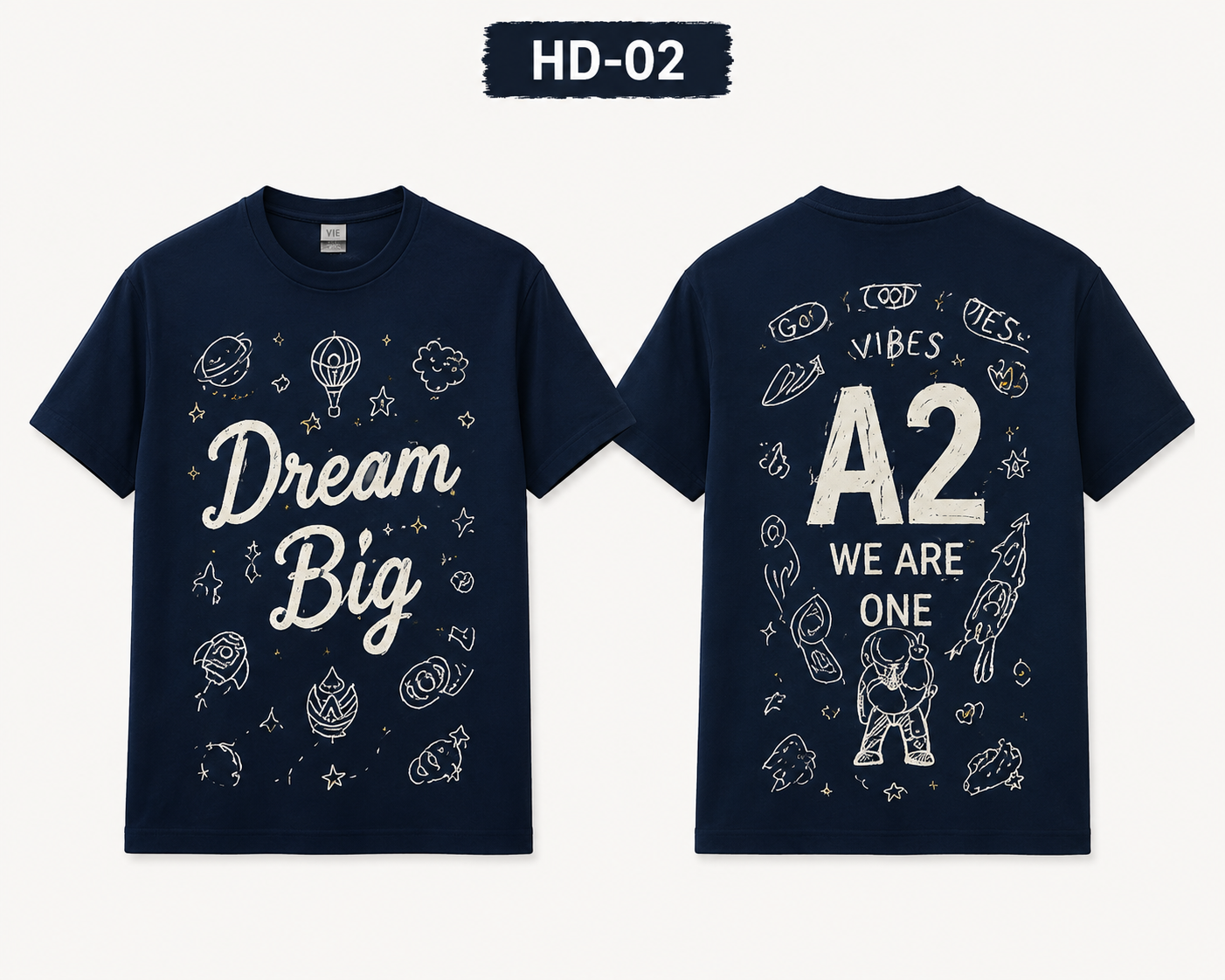 Áo lớp Họa tiết vẽ tay Hand-drawn và Badge logo cổ điển áo cổ tròn màu xanh đen