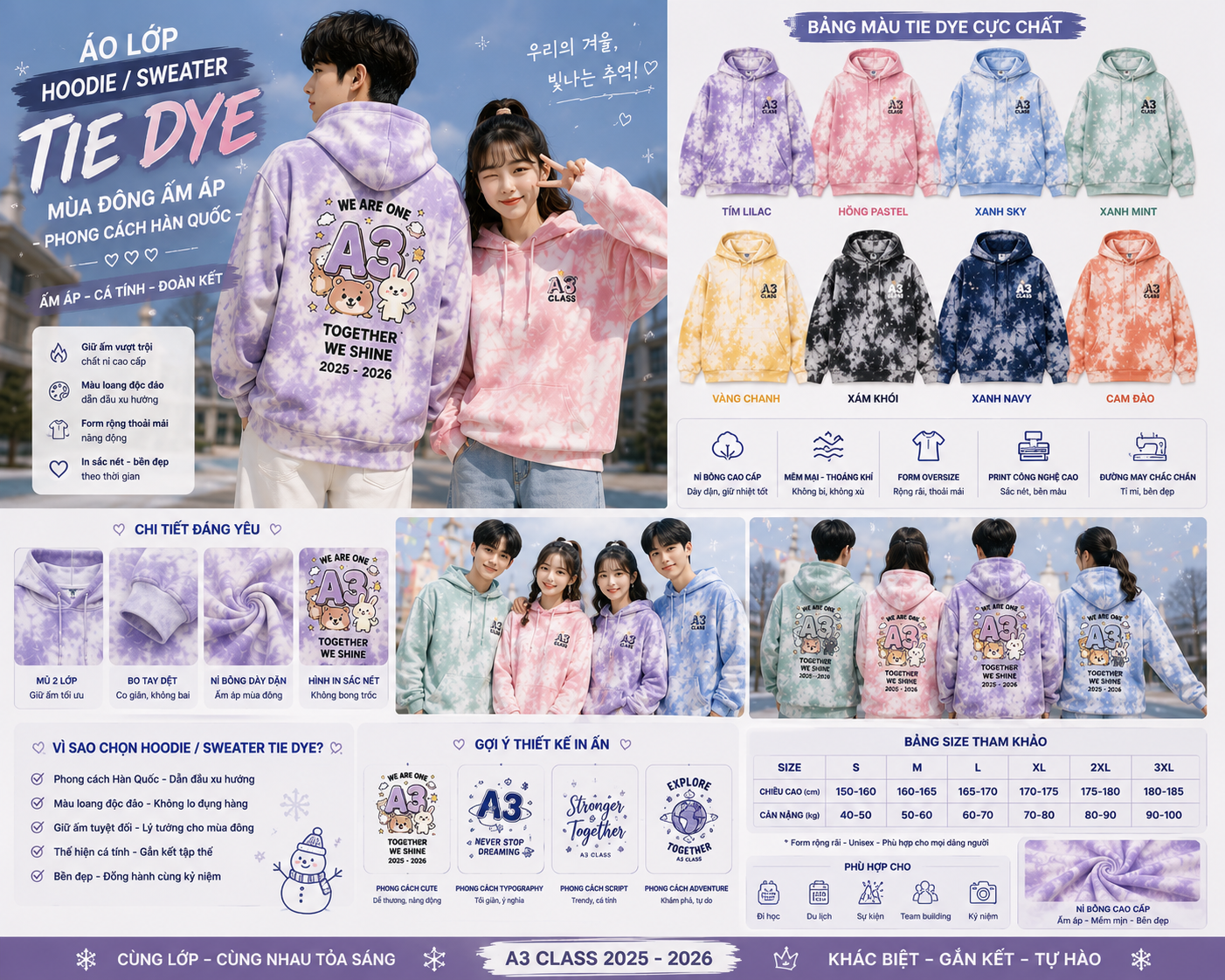 Áo lớp Hoodie Sweater Tie Dye mùa đông
