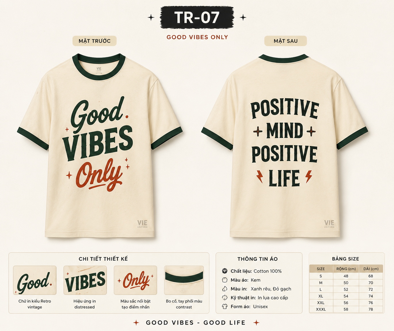 Áo lớp Nghệ thuật chữ Typography phong cách Retro áo cổ tròn màu be