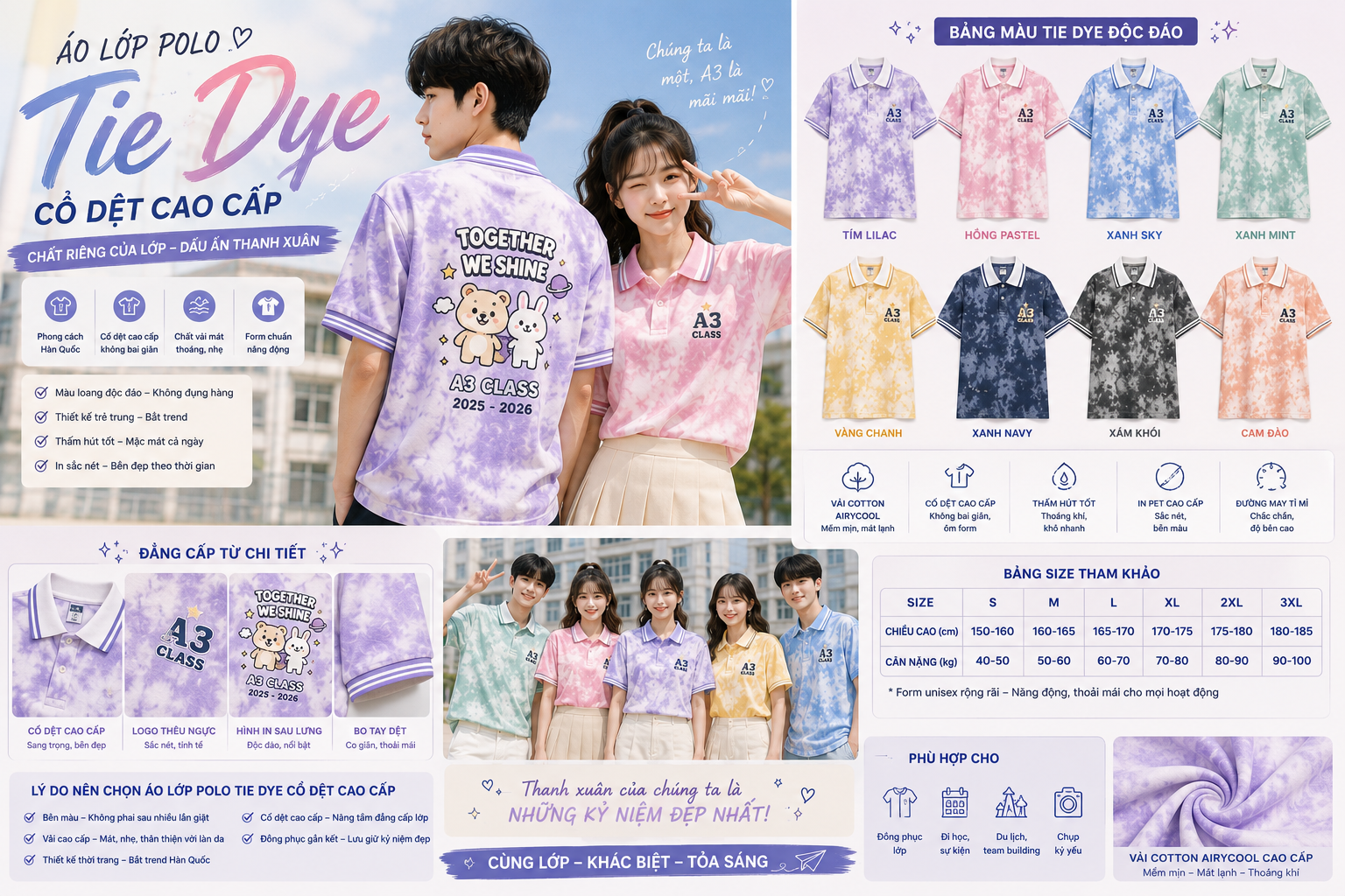 Áo lớp Polo Tie Dye cổ dệt cao cấp