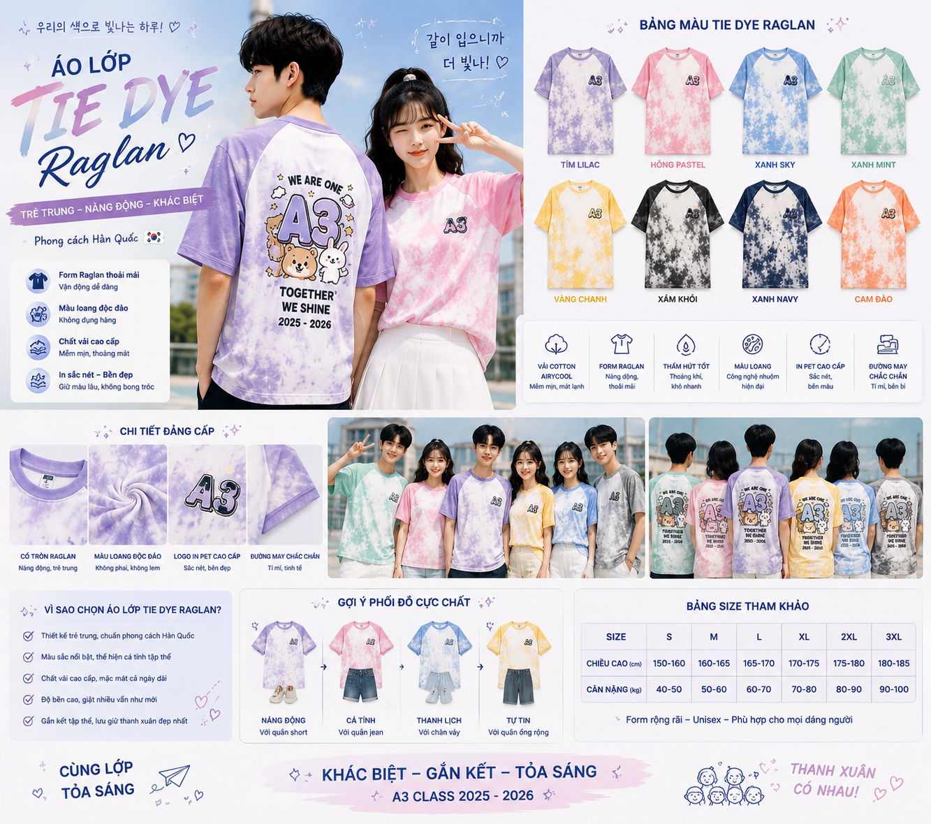 Áo lớp Tie Dye cổ Raglan