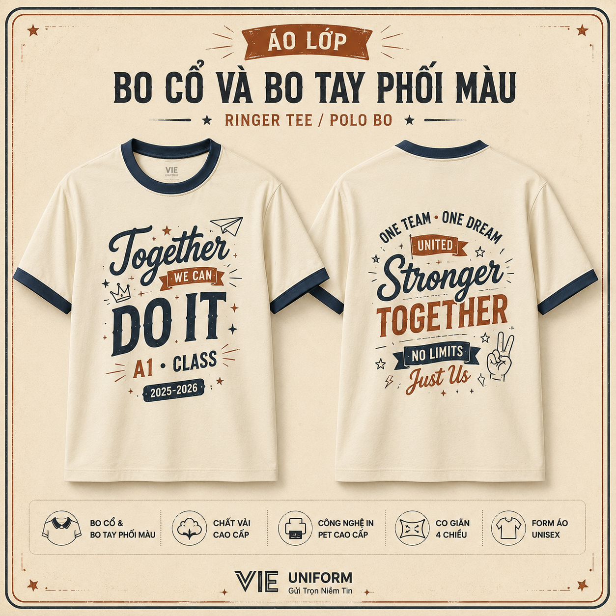 Áo lớp bo cổ và bo tay phối màu Ringer Tee Polo Bo