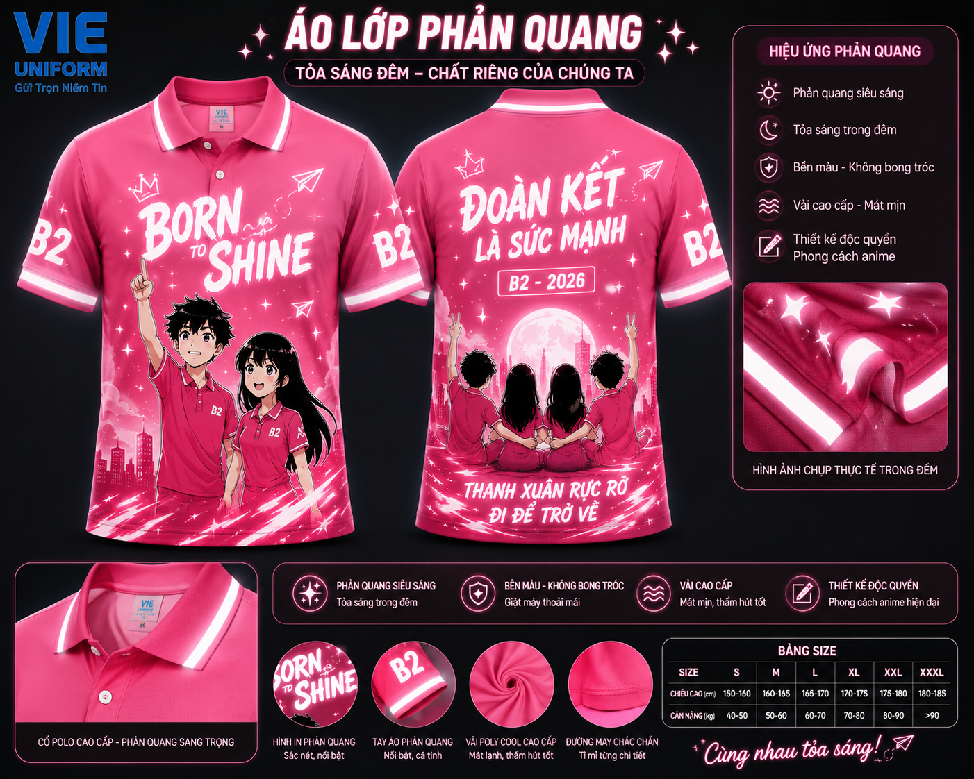 Áo lớp có cổ phản quang màu hồng