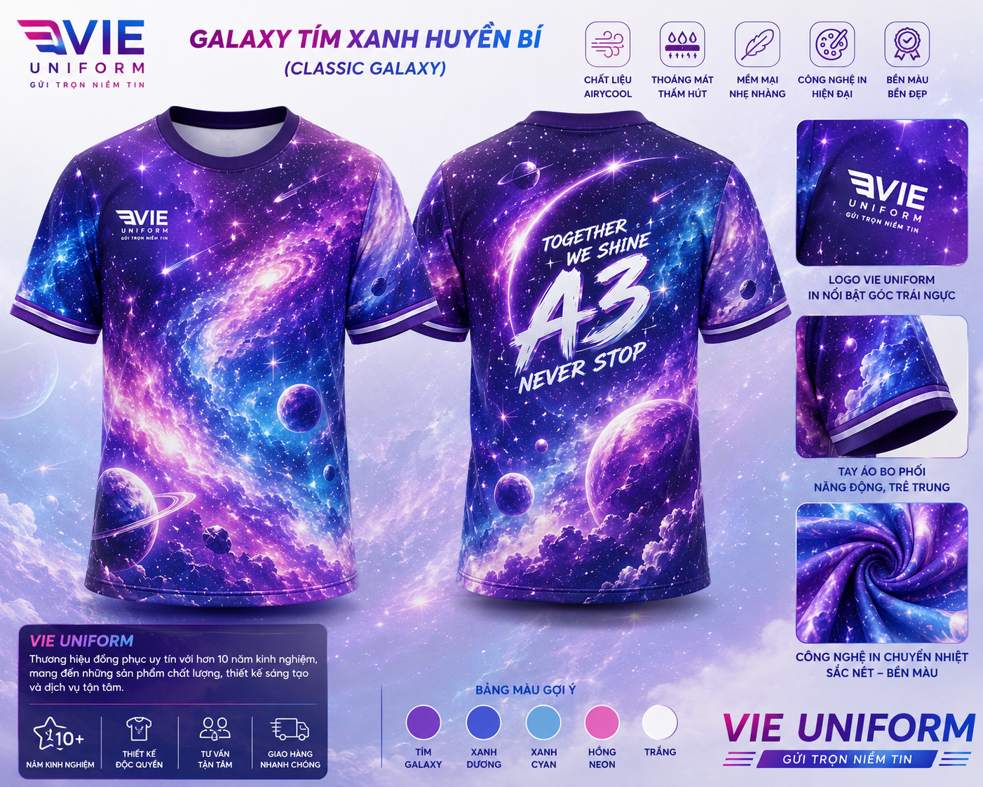 Áo lớp galaxy 3D độc lạ màu xanh cổ tròn 3