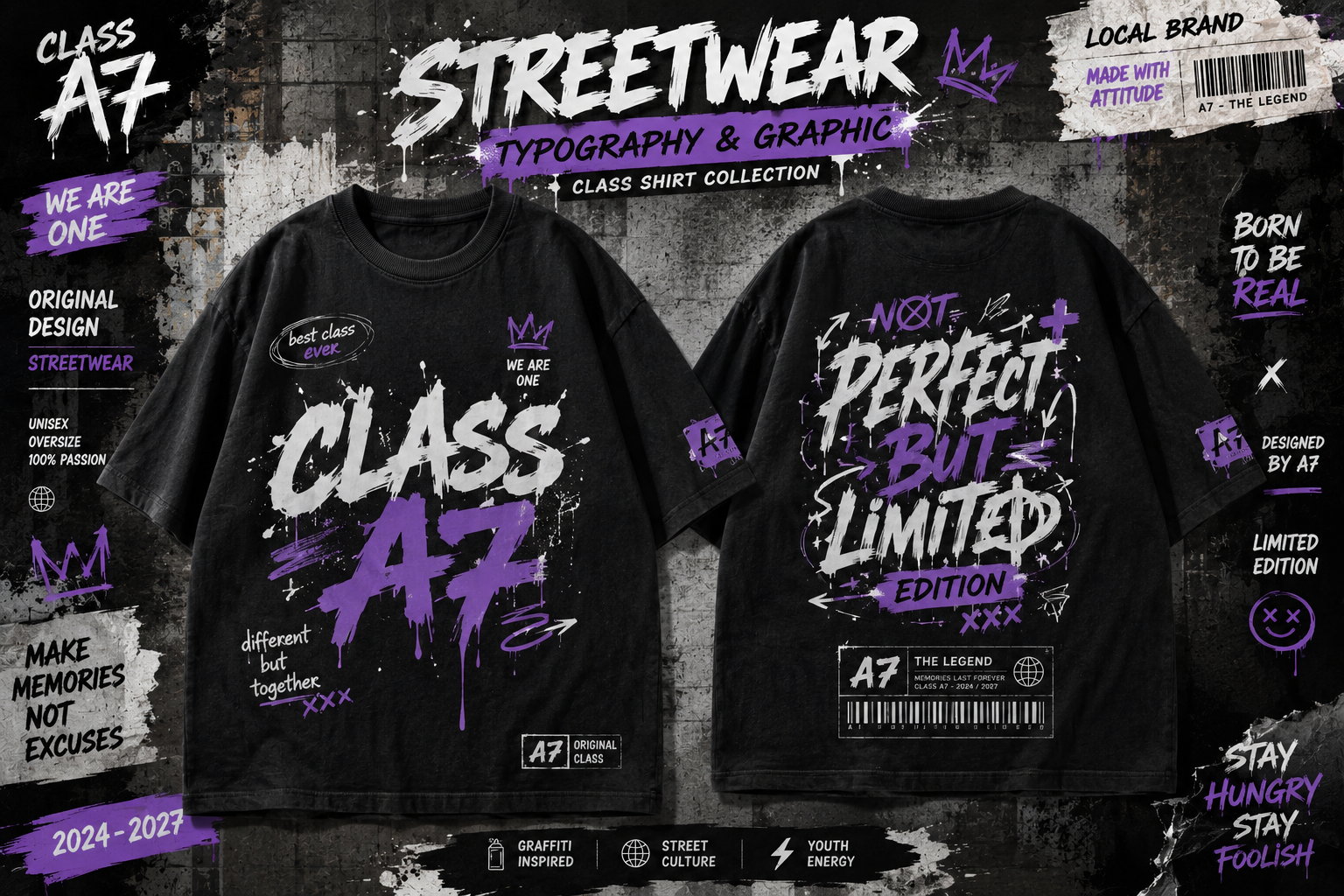 Áo lớp streetwear Nghệ thuật Typography Graphic đường phố áo đen cổ tròn