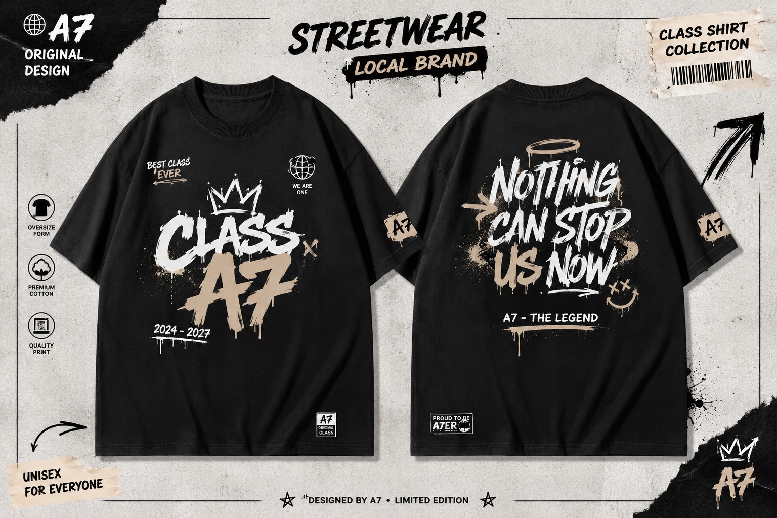 Áo lớp streetwear Phong cách Local Brand cực chất áo cổ tròn màu đen