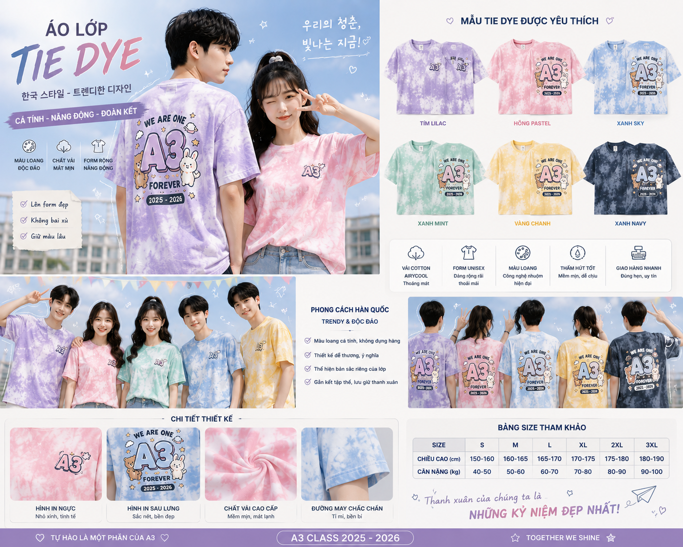 Áo thun cổ tròn Tie Dye Oversize truyền thống