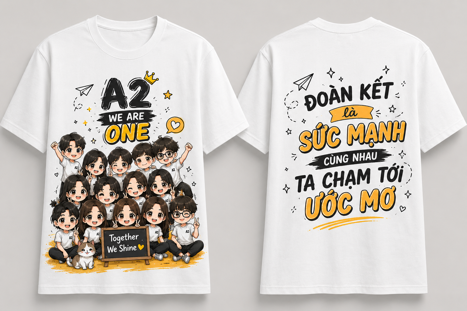 Đồng phục áo lớp chibi cổ tròn màu trắng