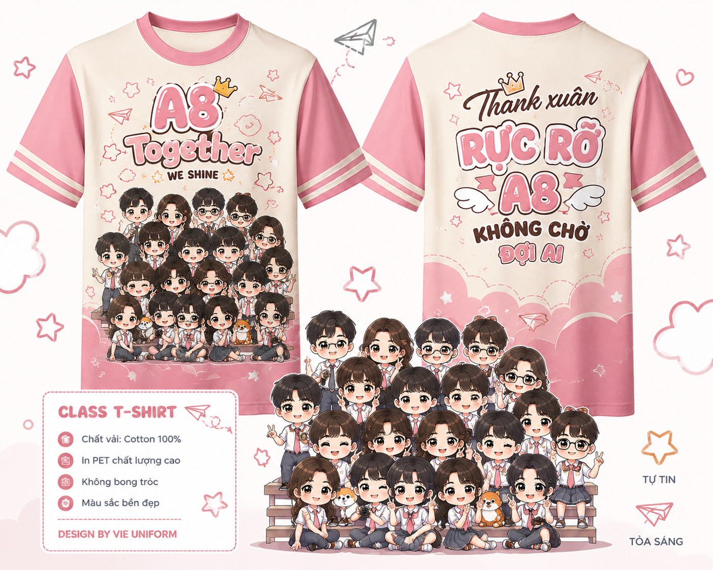 Đồng phục áo lớp chibi màu hồng