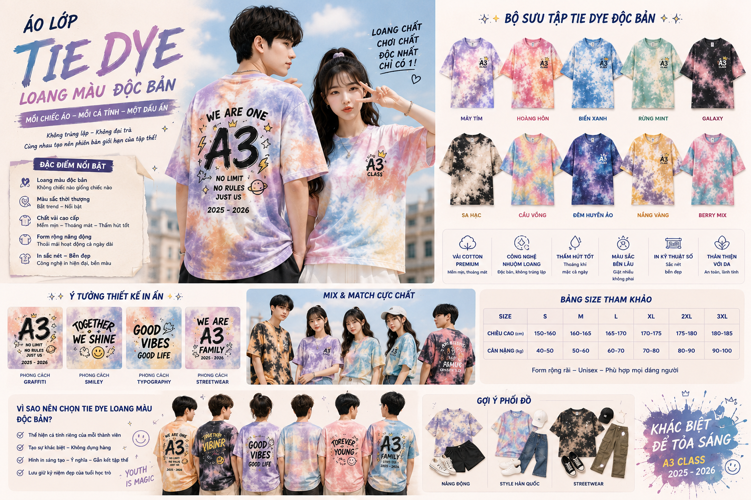 Mẫu áo lớp Tie Dye loang màu độc bản tổng hợp