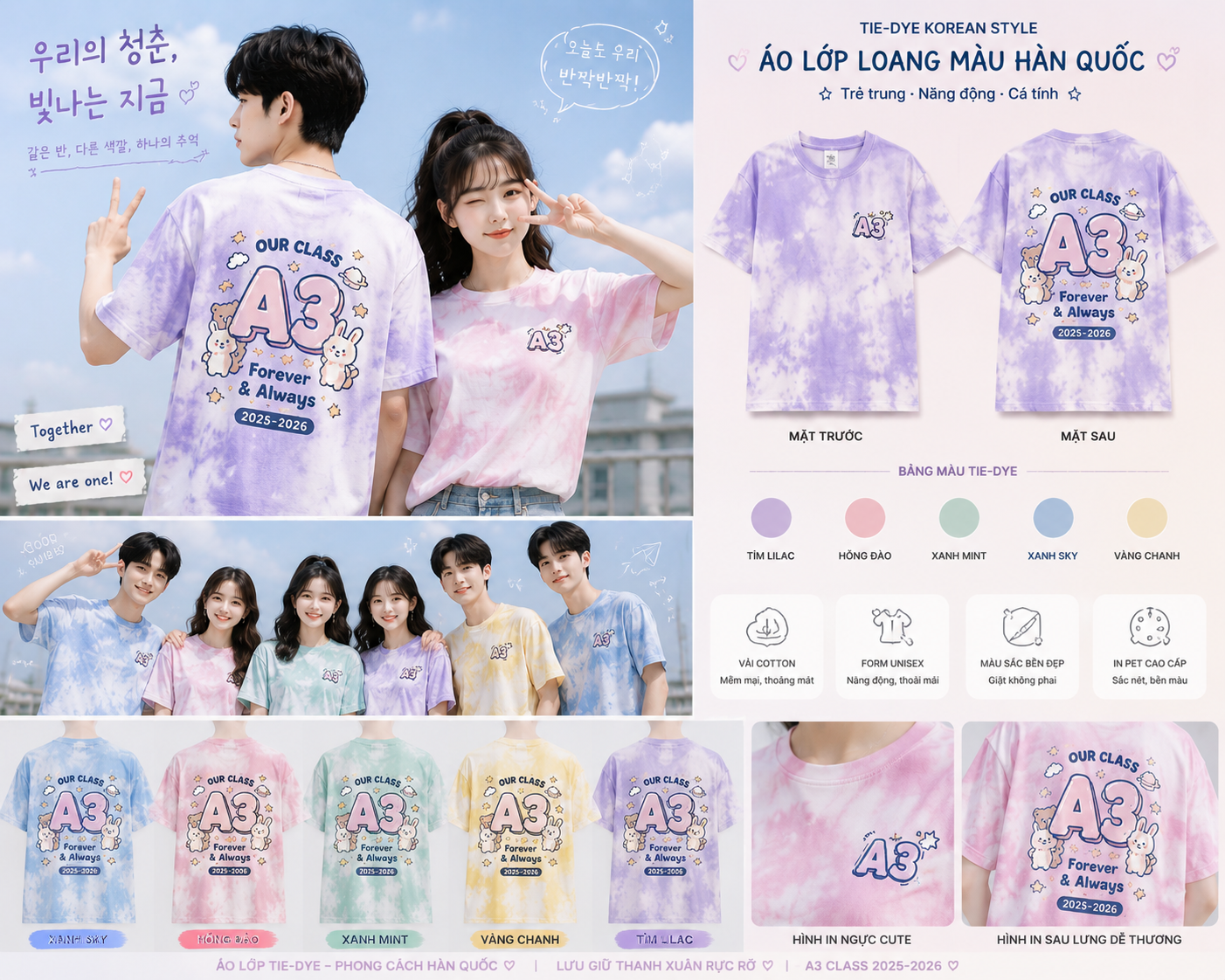 Mẫu áo lớp loang màu Tie-dye Hàn Quốc