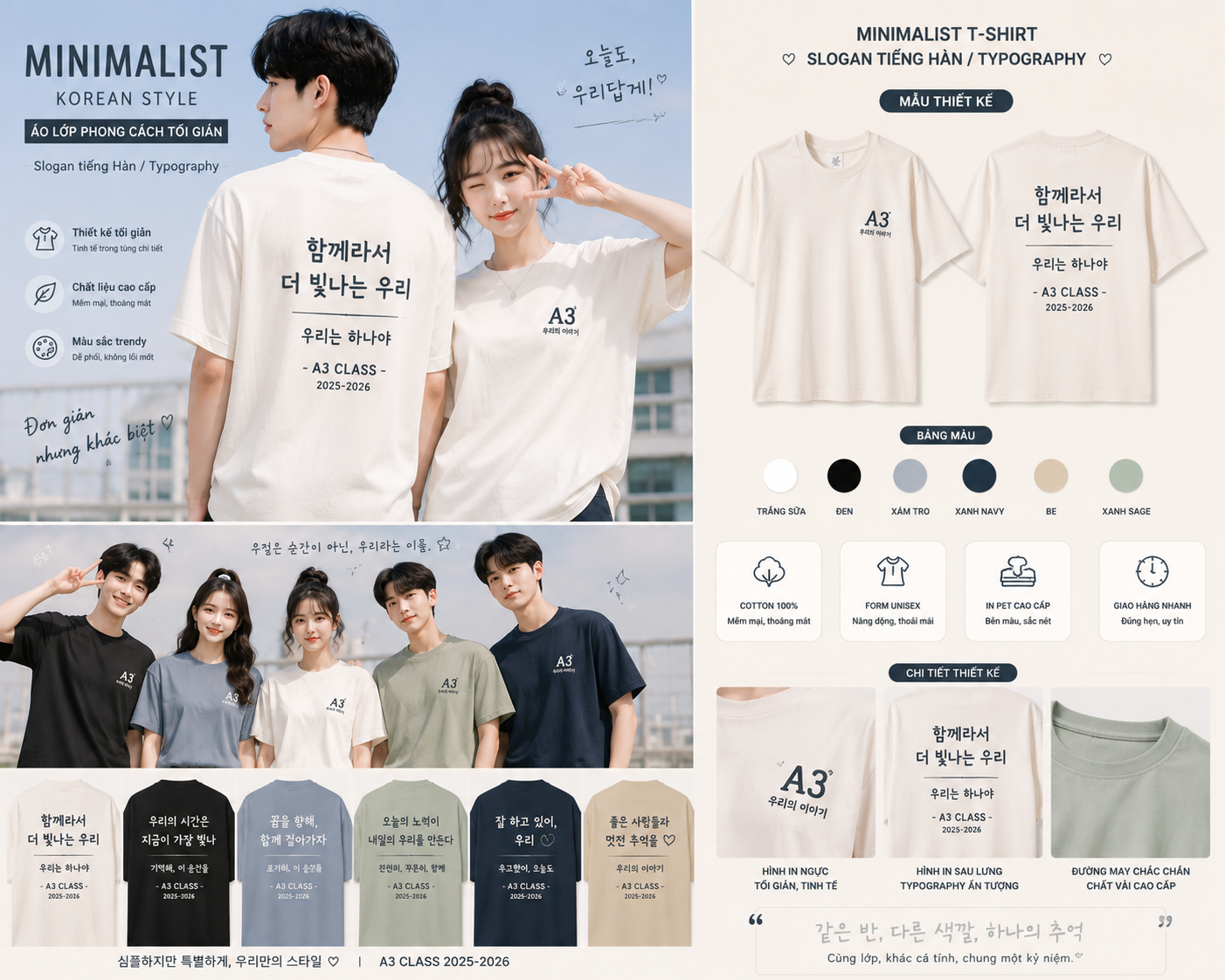 Mẫu áo lớp phong cách Minimalist (Slogan tiếng Hàn Typography)