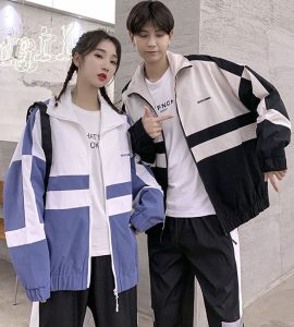 Mẫu đồng phục áo khoác gió học sinh áo màu xanh phối trắng cơ bản