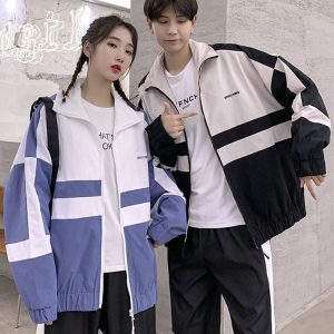 Mẫu đồng phục áo khoác gió học sinh áo màu xanh phối trắng cơ bản