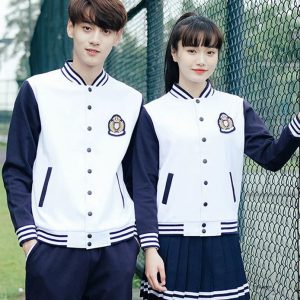 Mẫu đồng phục áo khoác gió học sinh áo màu xanh phối trắng cơ bản
