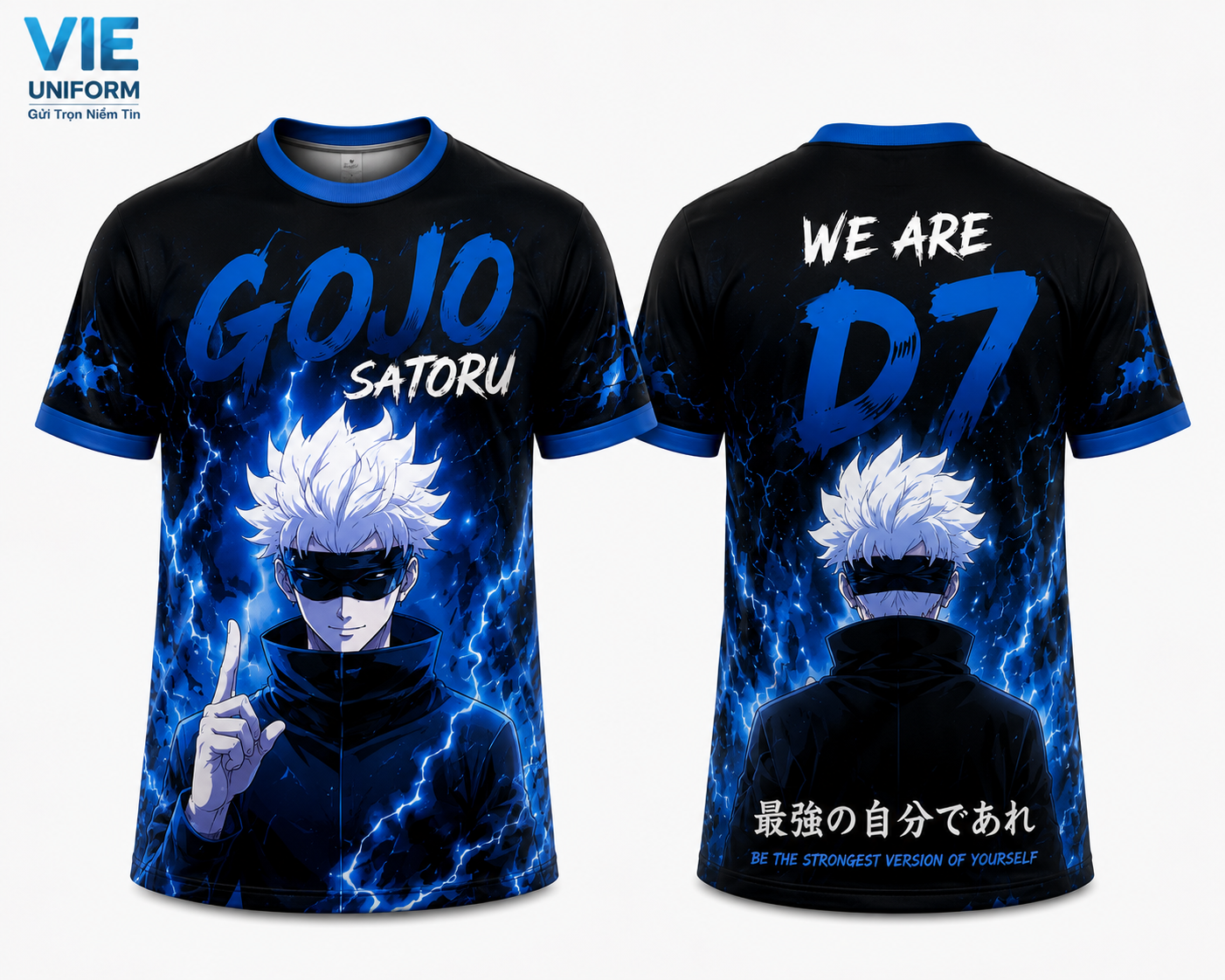 Áo lớp anime màu đen phối xanh in hình we are D7