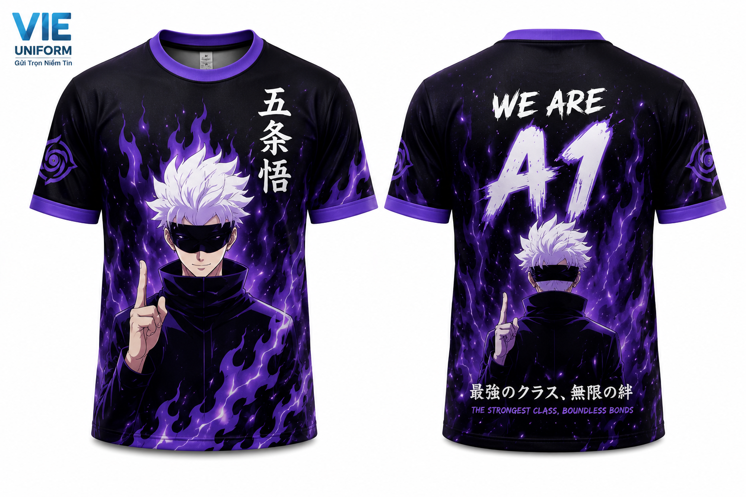 Áo lớp anime màu đen xanh in hình we are A1