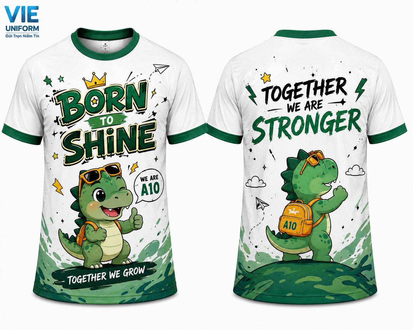 Áo lớp anime màu trắng phối xanh in hình born to shine