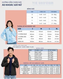Bảng Size Áo Khoác Gió Đồng Phục