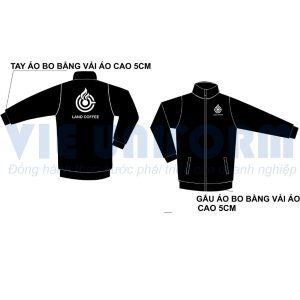 đồng phục áo khoác gió in logo LAND COFFE màu đen