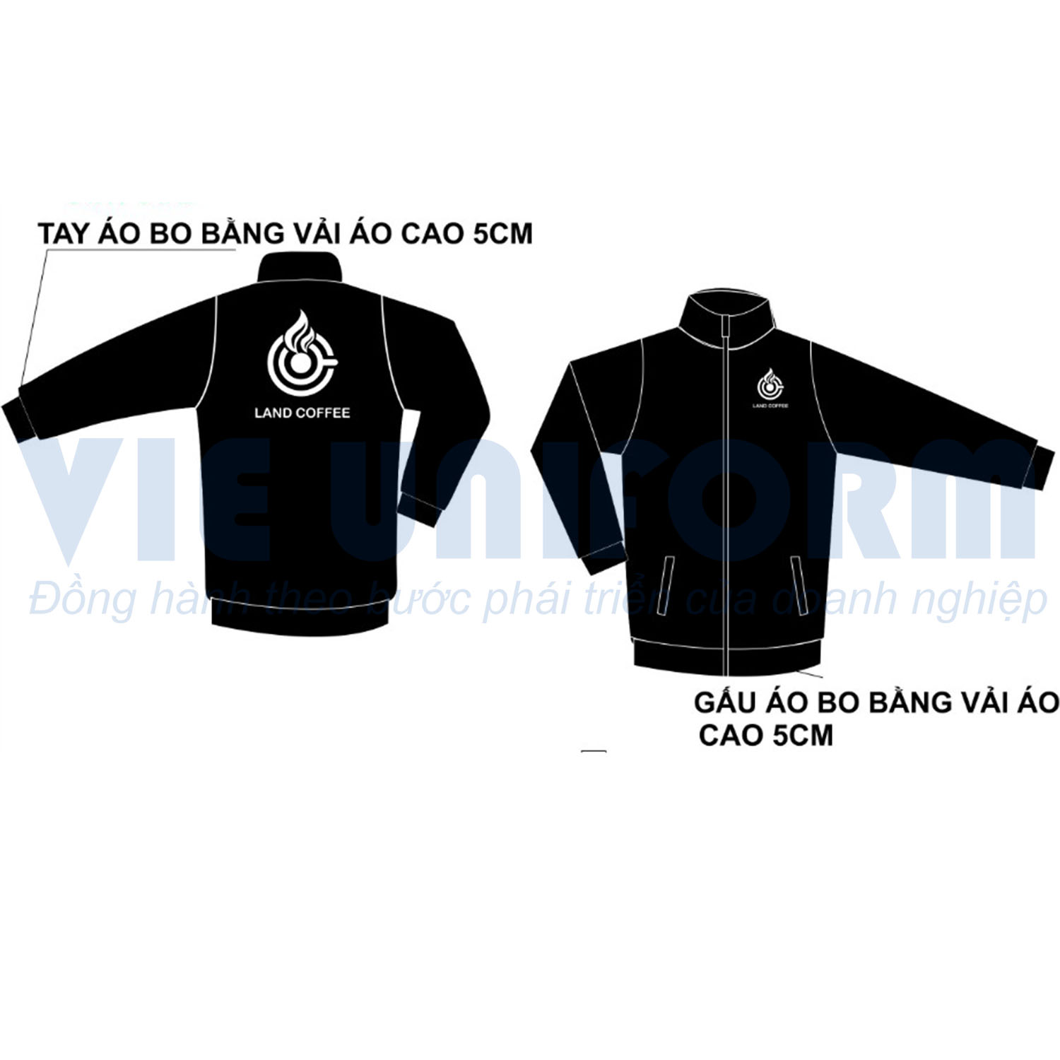 đồng phục áo khoác gió in logo LAND COFFE màu đen