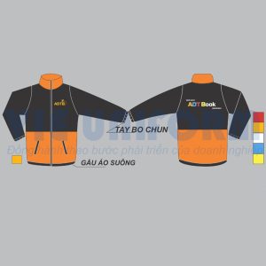 đồng phục áo khoác gió in logo ADT Book áo màu đen phối cam AKG13