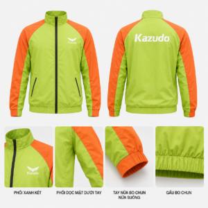 chi tiết đồng phục áo khoác gió in logo Kazudo