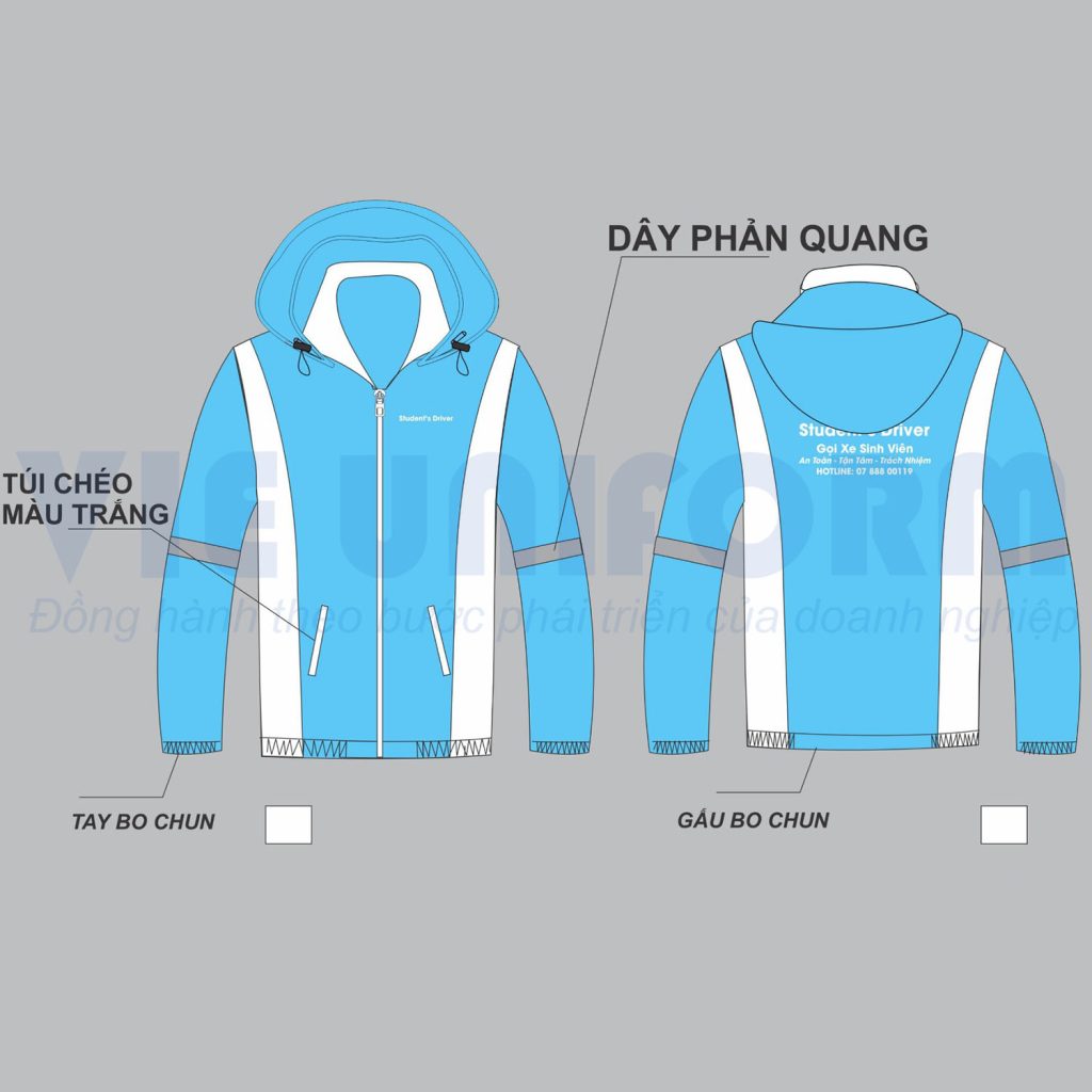 Áo khoác gió học sinh phối xanh trắng