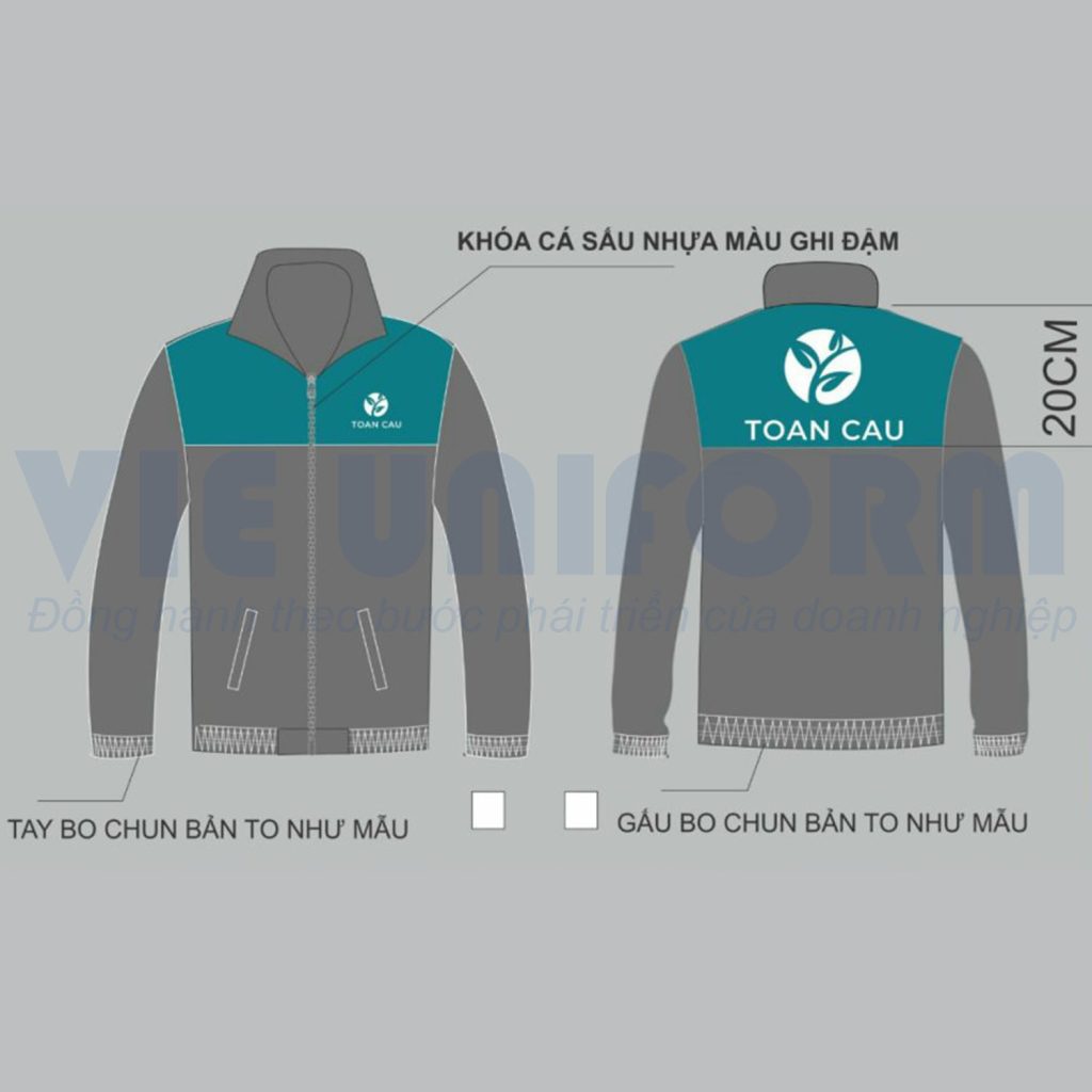 Đồng phục áo gió công ty phối màu xám xanh