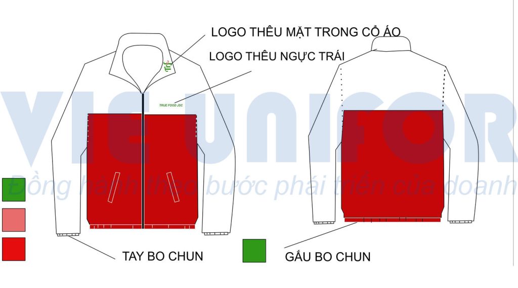 Đồng phục áo gió ngành bán lẻ trắng phối đỏ