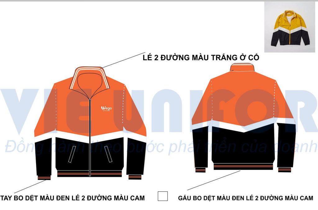 Áo khoác gió đồng phục phối cam đen