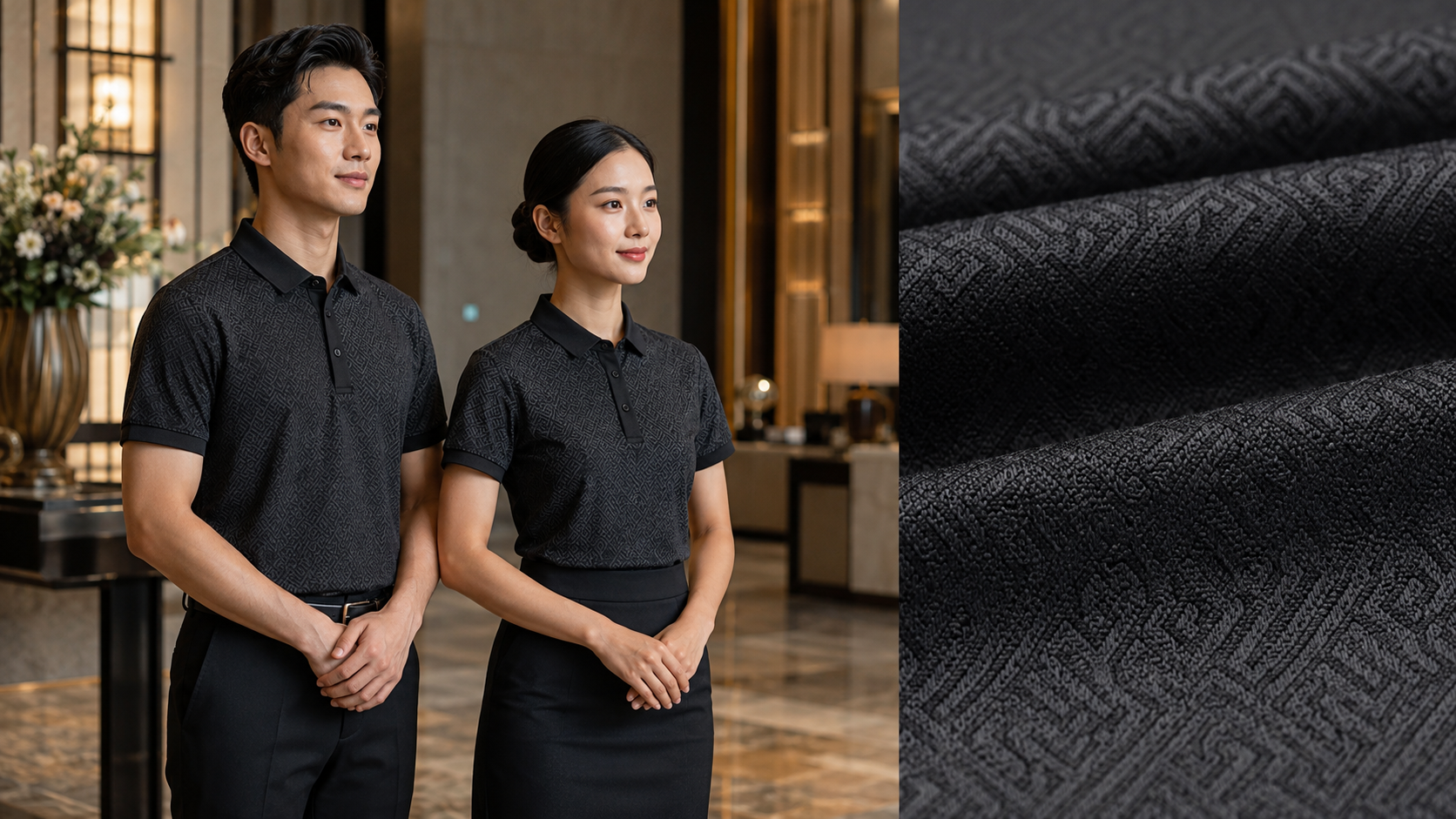 Vải thun jacquard làm đồng phục khách sạn cao cấp