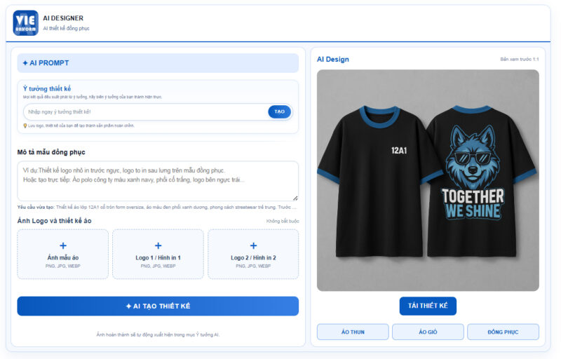 AI thiết kế áo lớp theo ví dụ trên, Thiết kế áo lớp online