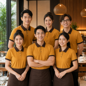 Ảnh các nhân viên mặc Mẫu áo polo đồng phục nhà hàng