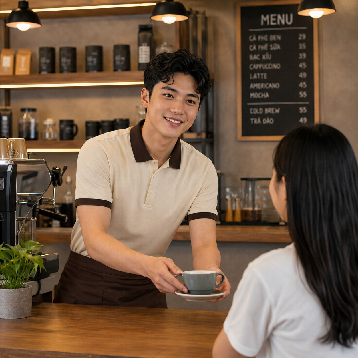 Ảnh nhân viên mặc Mẫu áo polo đồng phục quán cafe Ảnh nhân viên mặc Mẫu áo polo đồng phục quán cafe