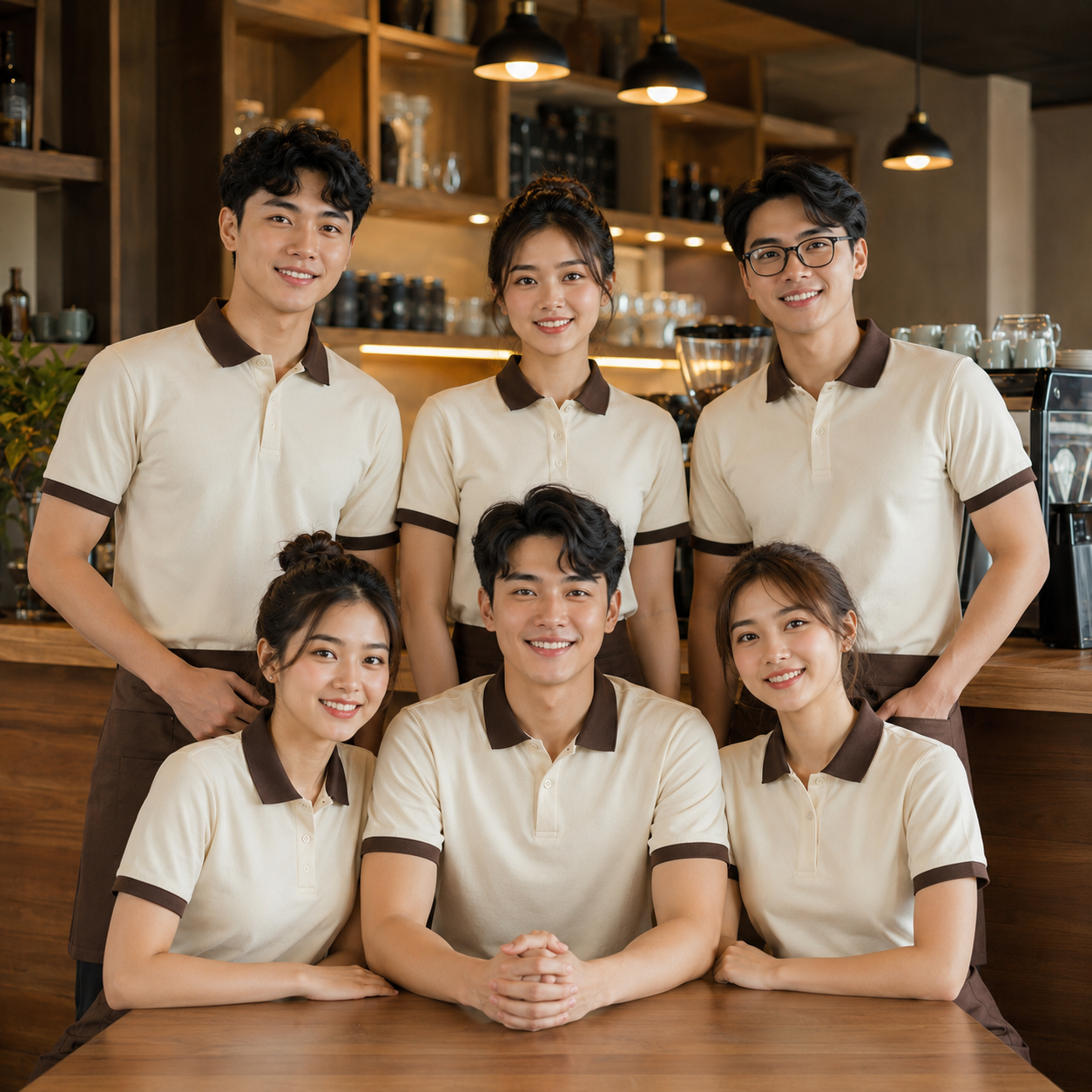 Ảnh tập thể mặc Mẫu áo polo đồng phục quán cafe Ảnh tập thể mặc Mẫu áo polo đồng phục quán cafe