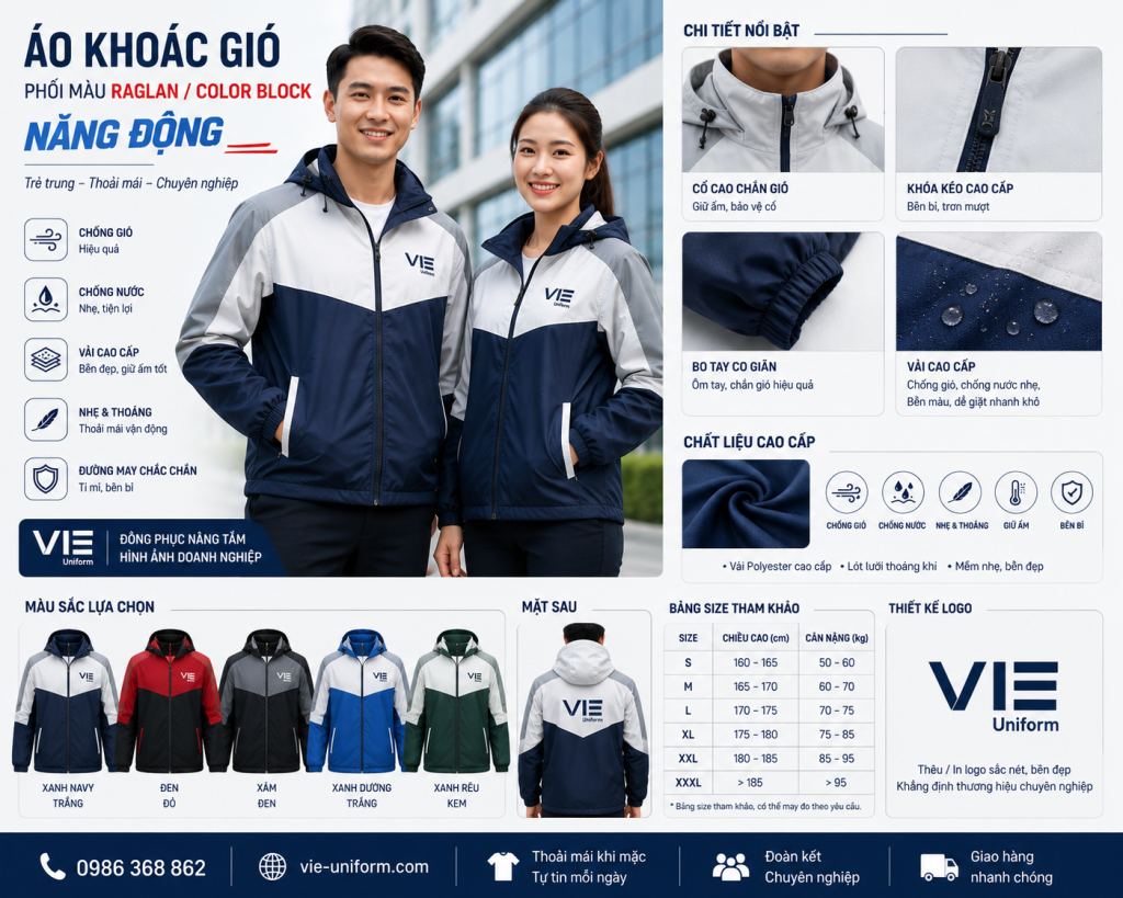Áo khoác gió nhân viên phối màu Raglan
