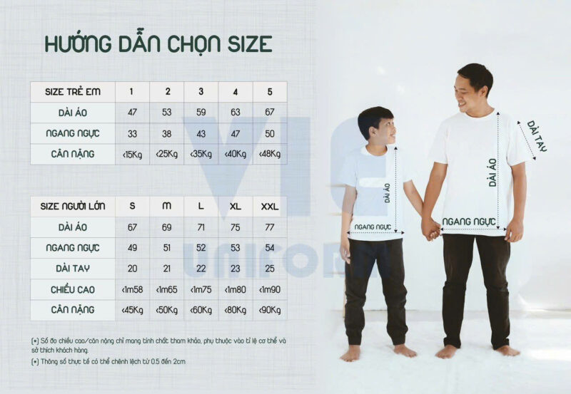 bảng size áo polo in logo lấy ngay
