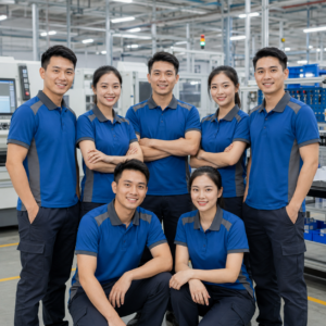 Cả tập thể mặc Mẫu áo polo đồng phục nhà máy