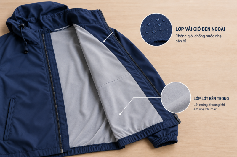 Cấu tạo áo khoác gió 2 lớp
