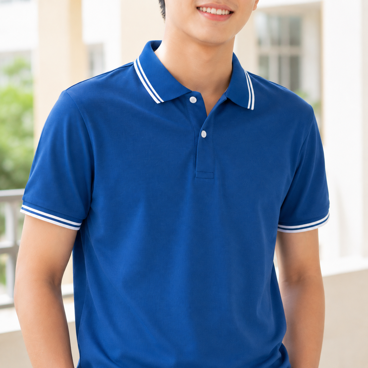 Chi tiết gần mẫu Mẫu áo polo đồng phục học sinh Chi tiết gần mẫu Mẫu áo polo đồng phục học sinh