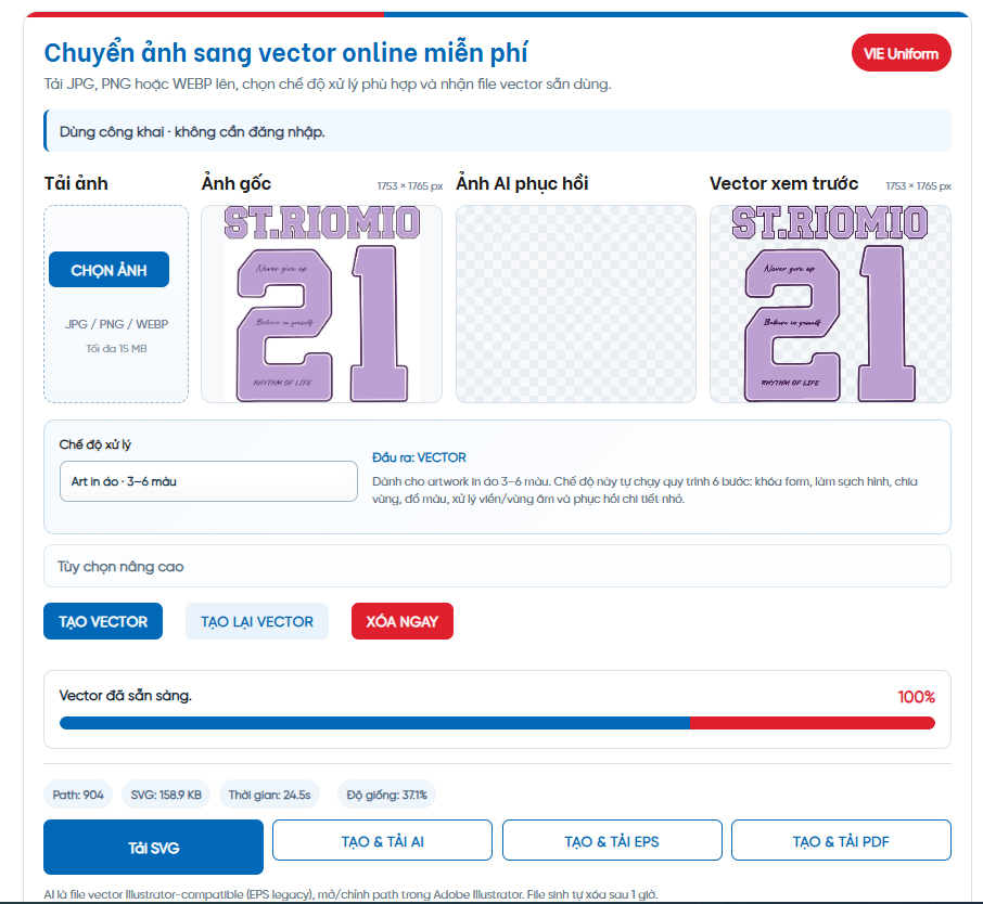 Chuyển ảnh thành vector online chuẩn sắc nét, tải ảnh đầy đủ