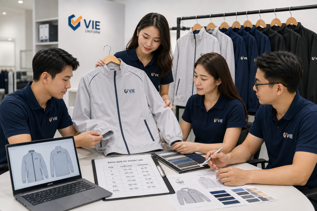 Duyệt mẫu đồng phục áo khoác gió văn phòng