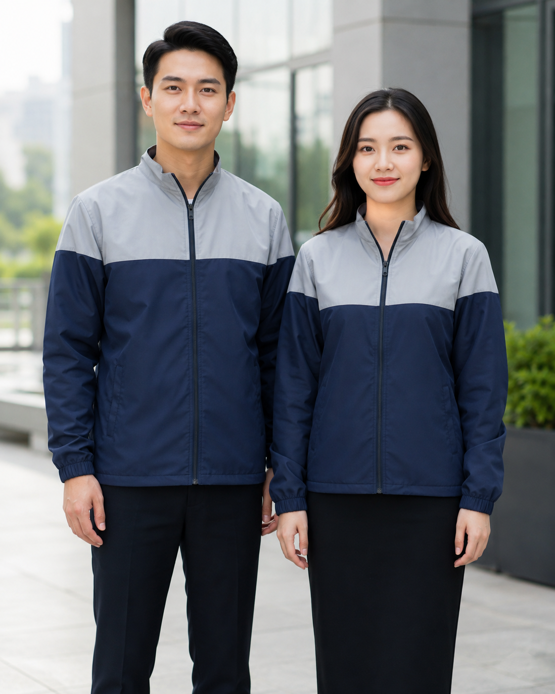 Form áo khoác gió đồng phục công ty nam nữ