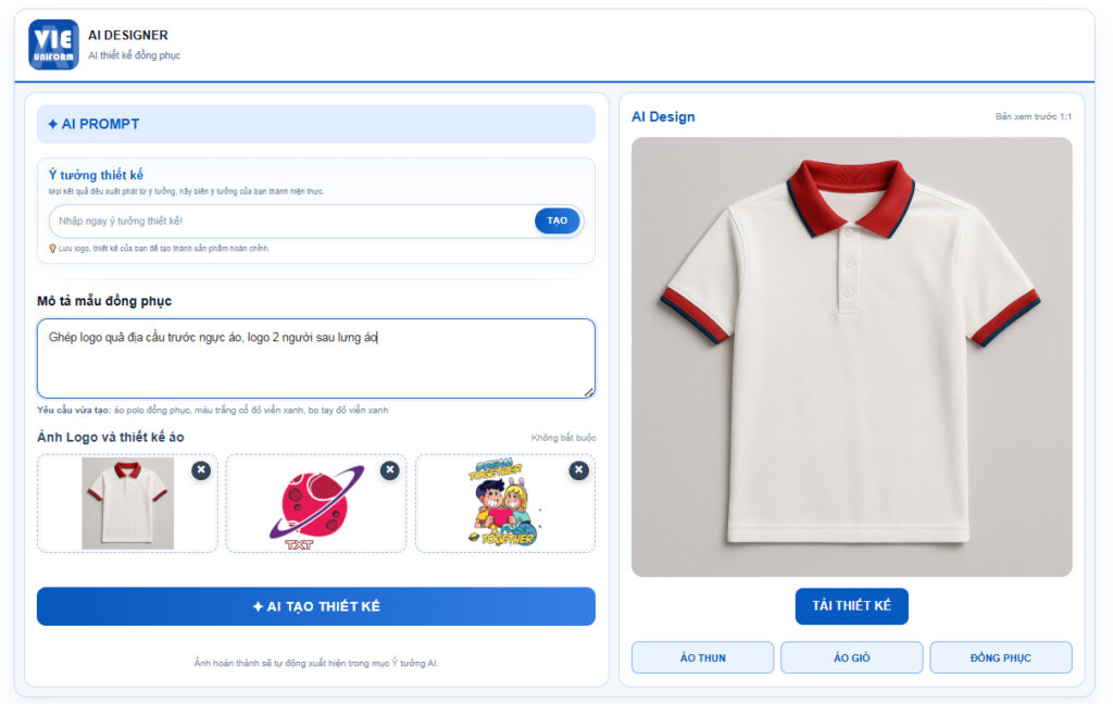 Ghép logo vào áo với AI thiết kế áo thun, Thiết kế áo lớp online