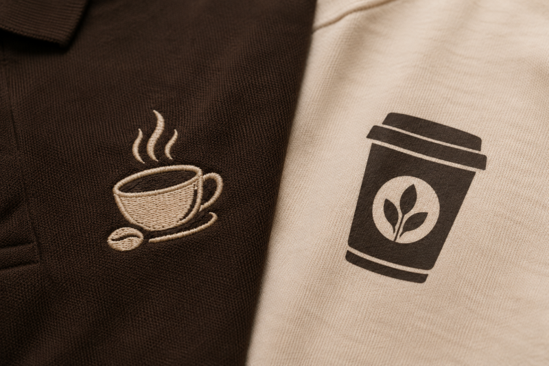 In thêu logo áo đồng phục quán cafe