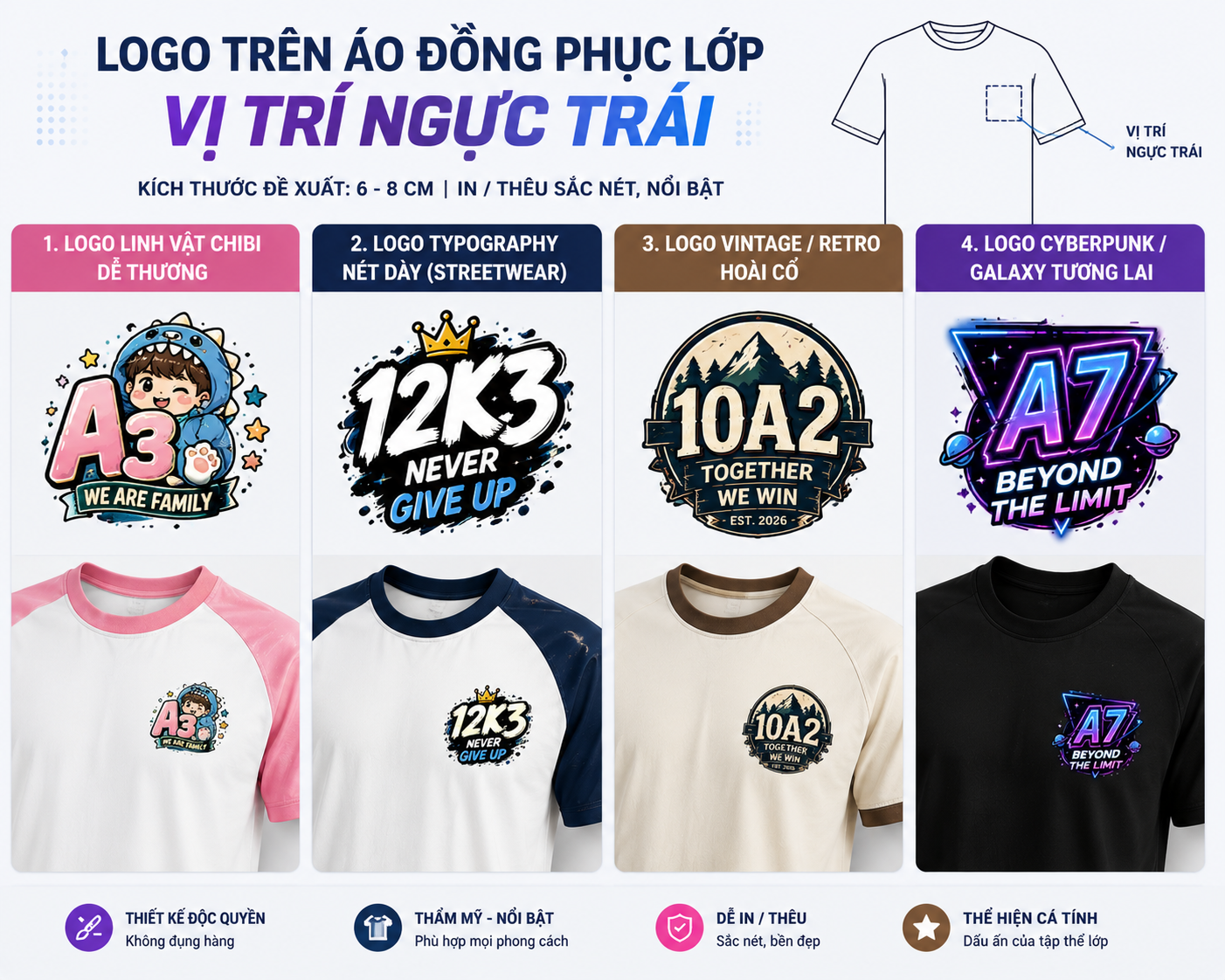 Logo trên áo đồng phục lớp vị trí ngực trái
