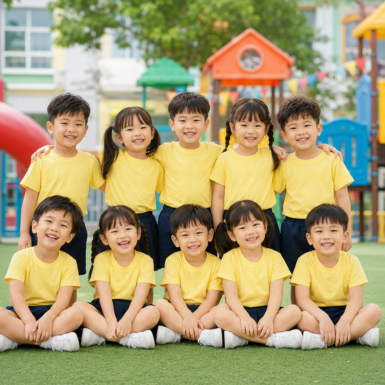 Lớp mặc Mẫu áo thun cổ tròn đồng phục mầm non Lớp mặc Mẫu áo thun cổ tròn đồng phục mầm non
